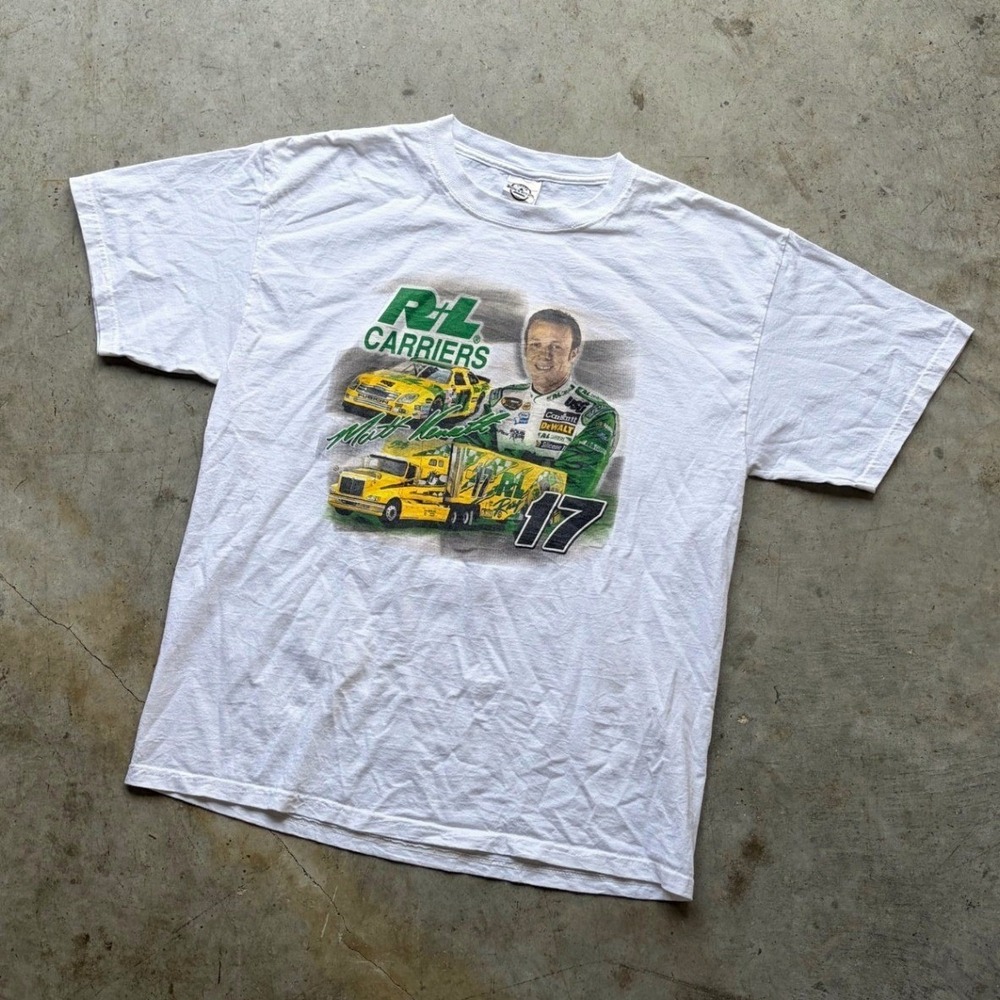 Vintage Matt Kenseth NASCAR T-Shirt RL Carriers 17 Racing White Mens Large Delta